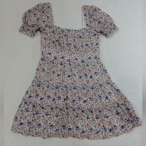 Trixxi Floral Tiered Dress with Purple and Orange Accents